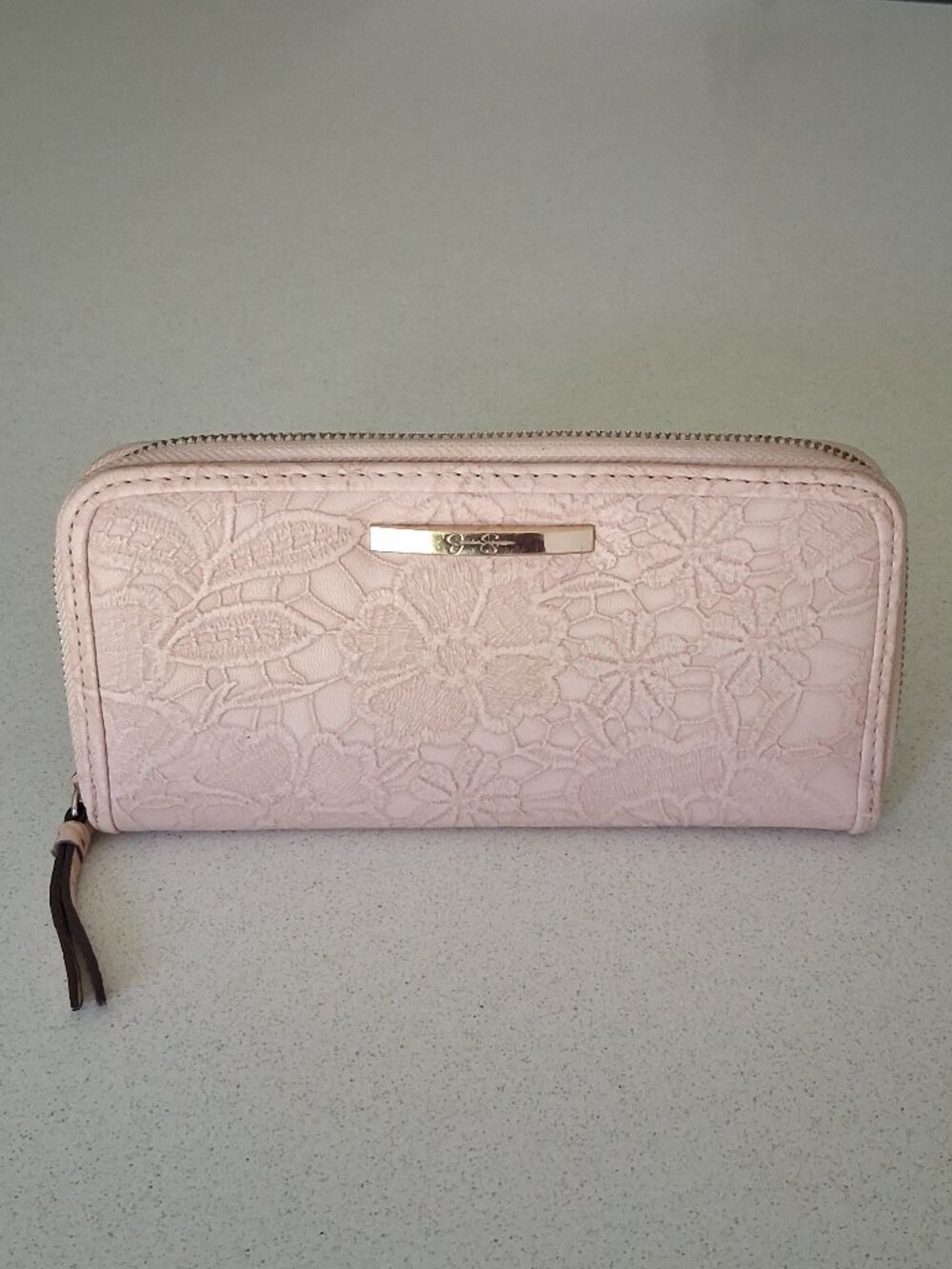 Jessica Simpson Floral Embroidered Blush Pink Zip-around Wallet